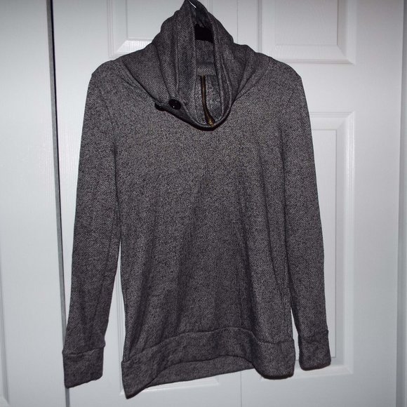 12 PM BY MON AMI USA GREY SOFT TWEED DOUBLE COWL NECK LONG SLEEVE TOP MEDIUM - Picture 1 of 5